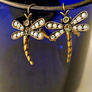 Kirks Folly Aurora Borealis Dragonfly Leverback 1.5"L Earrings